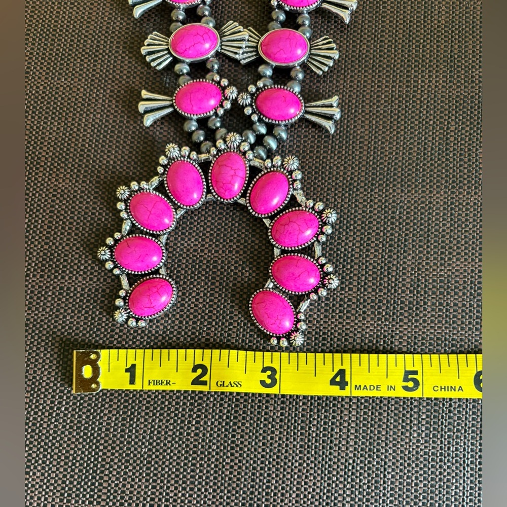 New Southwestern Boho Squash Blossom Naja Pink & Silver Statement Necklace - Picture 10 of 14